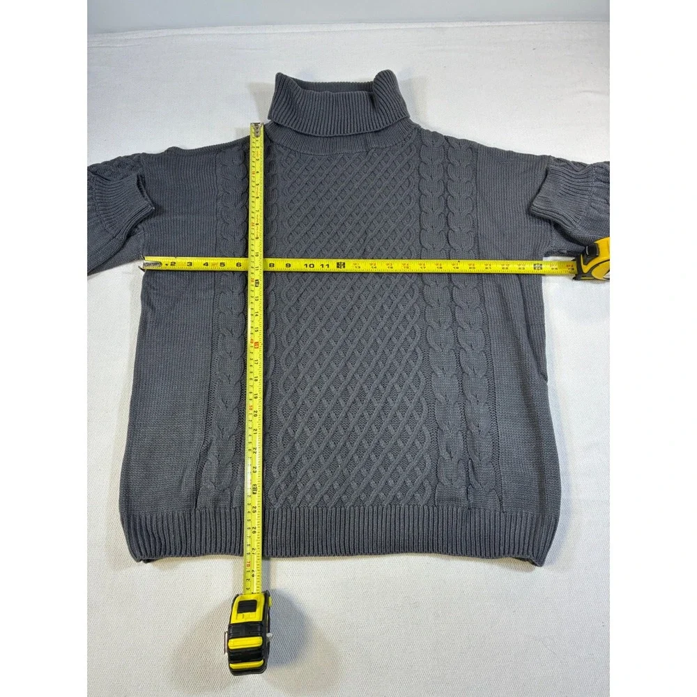 SPLA Gray Cable Knit Turtleneck Sweater Size Medium Heavyweight Pullover‎